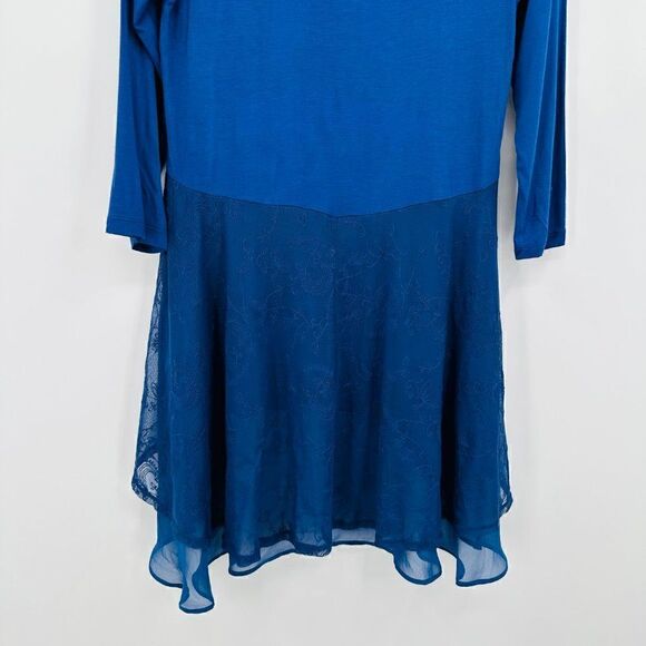 LOGO Lori Goldstein Size XS Navy Blue Lace Back Stretch Tunic Top 3/4 Sleeve - Picture 7 of 8